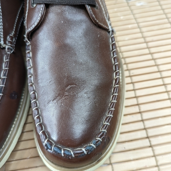 Converse men's sz 11M brown moccasin toe bold white cord stitching leather boots - Picture 7 of 10